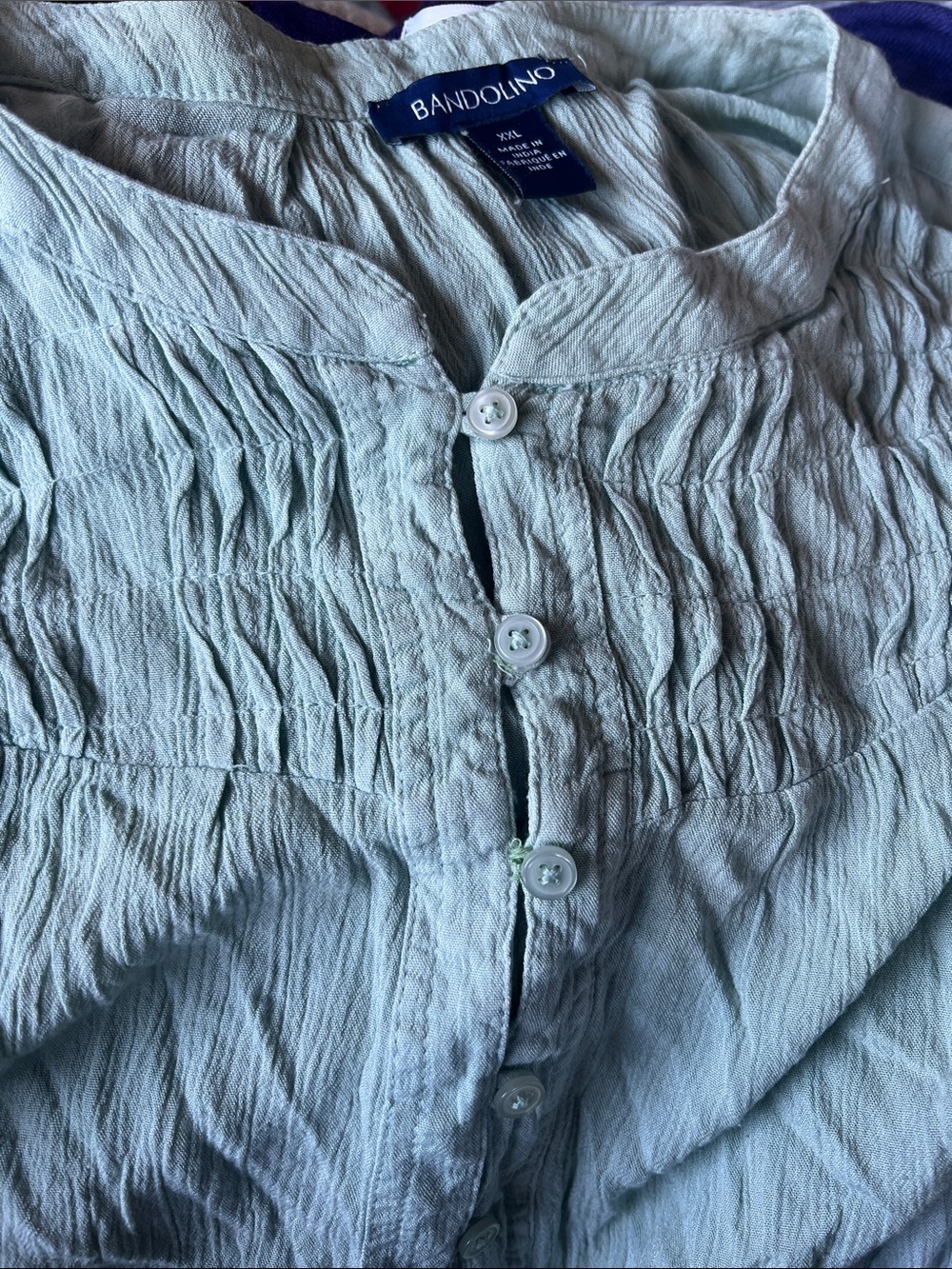 Bandolino Light Mint Green Crinkled Button-Front Blouse